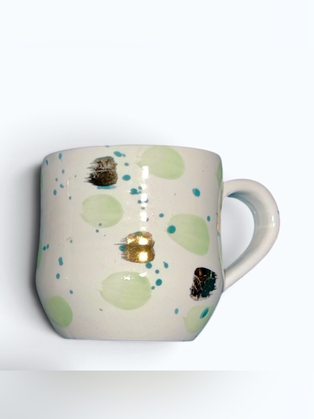 Retired Anthropologie Suite One Studio Mimira Mug in Mint & Gold MSRP $48 - Picture 3 of 6